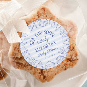 Sea You Soon Baby, Seashell Küsten-Baby-Party Runder Aufkleber