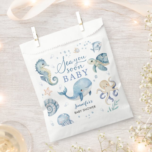 Sea You Soon Baby Shower Boy Blue Ocean Geschenktütchen (Ausgeschnitten)