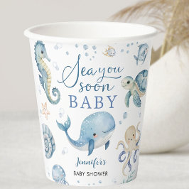 Sea You Soon Baby Shower Boy Blue Ocean Pappbecher