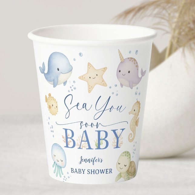 Sea You Soon Baby Shower Boy Ocean Pappbecher (Von Creator hochgeladen)