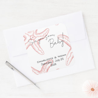 Sea You Soon Baby Shower Favor Quadratischer Aufkleber
