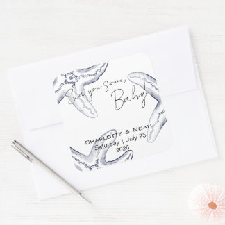 Sea You Soon Baby Shower Favor Quadratischer Aufkleber