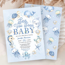 Sea You Soon Baby Shower Junge Blaue Ozean Tiere