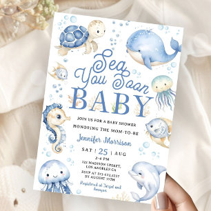 Sea You Soon Baby Shower Junge Blauer Ozean   Einladung
