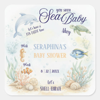 Sea You Soon Baby Shower Quadratischer Aufkleber