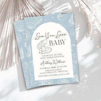 Sea You Soon Blaue Küsten-Baby-Shower-Einladung Einladung