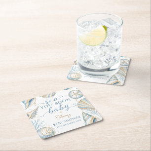 Sea You Soon Blaue Muscheln Baby Shower Rechteckiger Pappuntersetzer