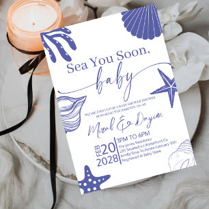 Sea You Soon Blaues Jakobsmuschel-Jungen-Baby-Show Einladung