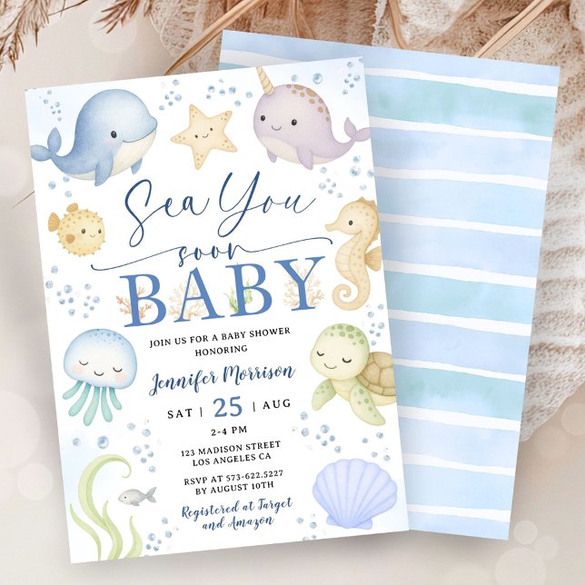 Sea You Soon Boy Baby Shower Cute Ocean Invitation (Créateur téléchargé)