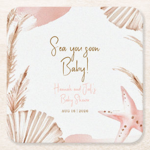 Sea You Soon Küsten-Boho-Baby-Shower-Untersetzer Rechteckiger Pappuntersetzer