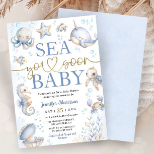 Sea You Soon Modern Boy Sea Ozean Baby Shower Einladung