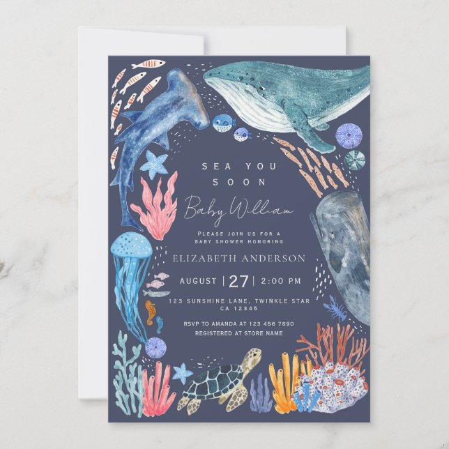 Sea You Soon Ocean Animals Boy Baby Shower Einladung (Vorderseite)