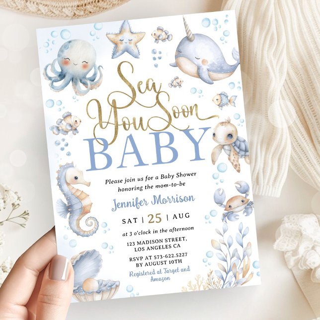 Sea You Soon Ocean Animals Boy Baby Shower Einladung (Von Creator hochgeladen)