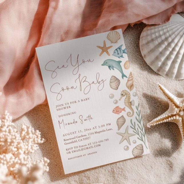 Sea You Soon Seashells Baby Shower Einladung (Von Creator hochgeladen)