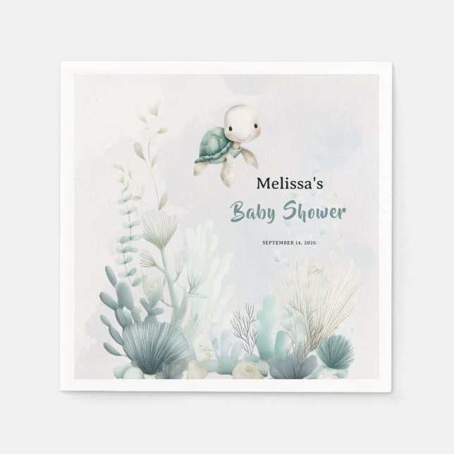 Sea You Soon Turtle Undersea Baby Shower Serviette (Vorderseite)