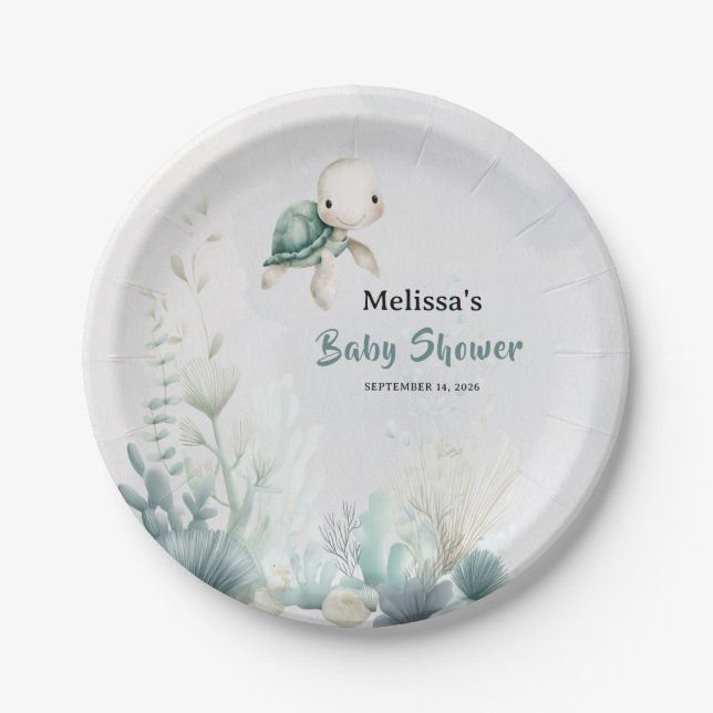 Sea You Soon Underwater Turtle Baby Shower Pappteller (Vorderseite)