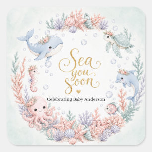 Sea You Soon Unter dem Meer Neutrales Babyshower Quadratischer Aufkleber