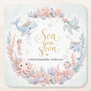 Sea You Soon Unter dem Meer Neutrales Babyshower Rechteckiger Pappuntersetzer