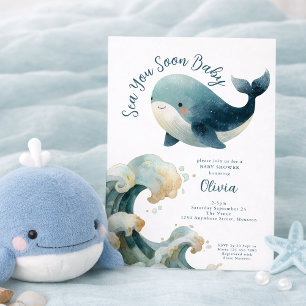 Sea You Soon Whale Ozean Weiße Babyparty Einladung