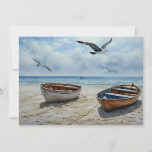 "Seabreeze Serenade" Farbenfrohe Bootszene Feiertagskarte