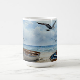 "Seabreeze Serenade" Farbenfrohe Bootszene Kaffeetasse