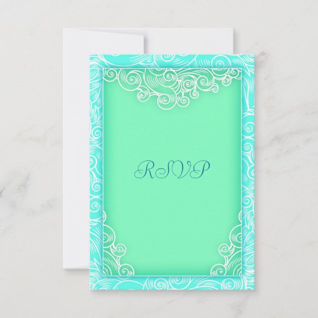 Seafoam Aqua et Green Wave Beach Wedding RSVP (Devant)