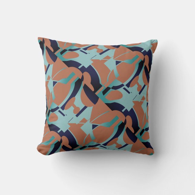 Seafoam Blue-Black Rust Diagonal Art MCM Look Kissen (Vorderseite)