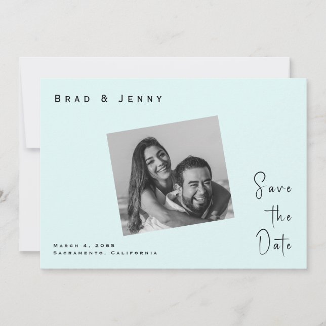 Seafoam Couple Foto Wedding Save the Date (Vorderseite)