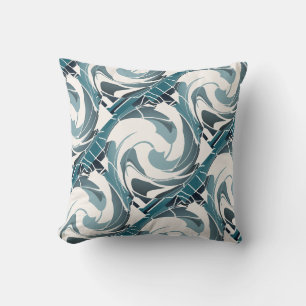 Seafoam Gray Off-white Diagonal Floral Art Printin Kissen