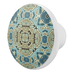 Seafoam Green Aquamarin Blue Ochre Ethnic Stamm Ar Keramikknauf
