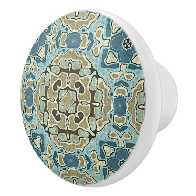 Seafoam Green Aquamarin Blue Ochre Ethnic Stamm Ar Keramikknauf (Rechts)