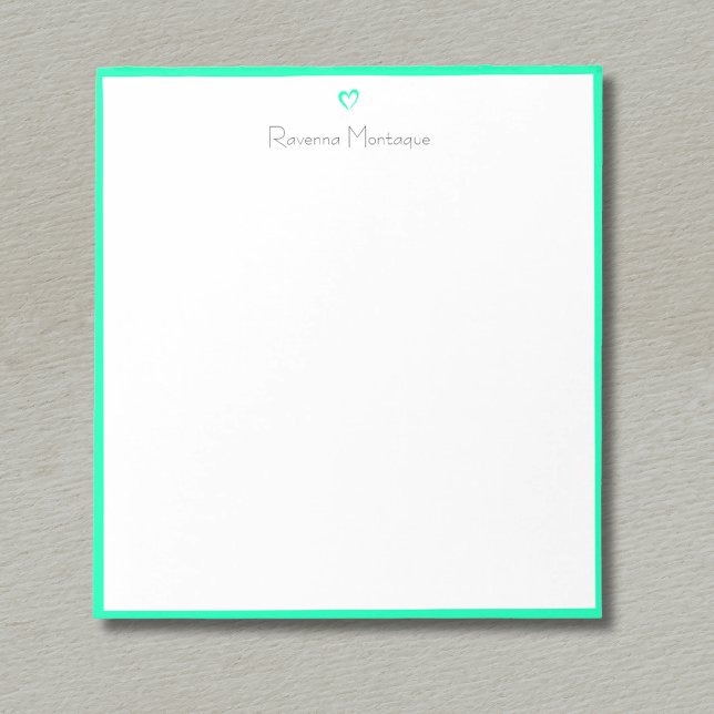 Seafoam Green Border and Heart Custom Script Name Notizblock (Von Creator hochgeladen)
