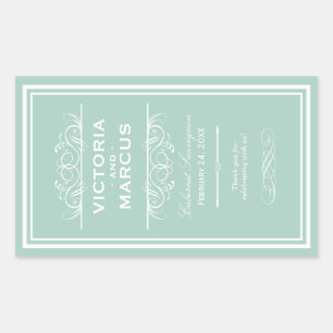 Seafoam Green Elegante Wedding Monogram Wine Flasc Rechteckiger Aufkleber