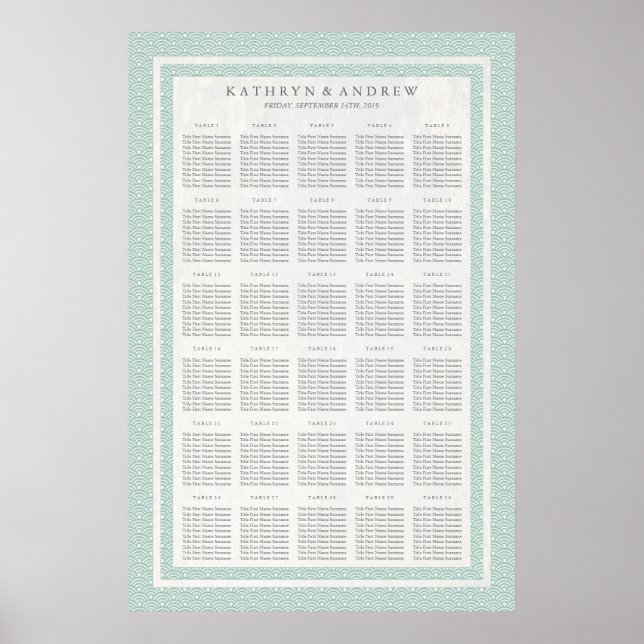 Seafoam Green Seigaiha Hochzeit-/Veranstaltungsdia Poster (Vorne)