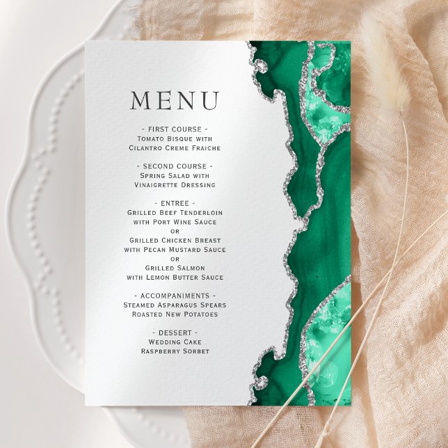 Seafoam Green Silver Agate Wedding Menu Menükarte (Von Creator hochgeladen)