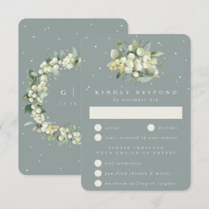 Seafoam Green Snowberry+Eucalyptus Bouquet Wedding RSVP Karte