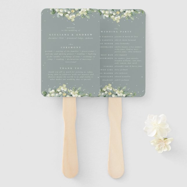 Seafoam Green Snowberry+Eukalyptus Winter Wedding Fächer (Vorne und Hinten)