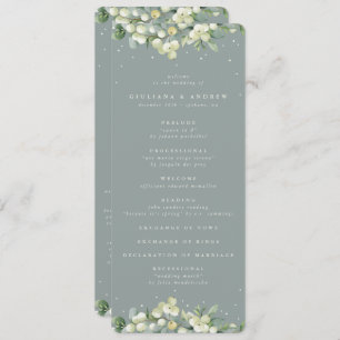 Seafoam Green Snowberry+Eukalyptus Winter Wedding Programm