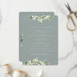 Seafoam Green Snowberry+Eukalyptus Winter Wedding Programm