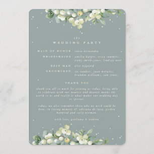 Seafoam Green Snowberry+Eukalyptus Winter Wedding Programm