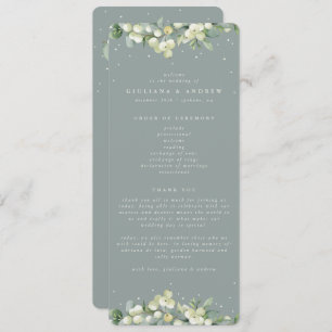 Seafoam Green Snowberry+Eukalyptus Winter Wedding Programm
