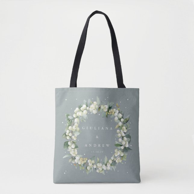 Seafoam Green Snowberry+Eukalyptus Winter Wedding Tasche (Vorderseite)