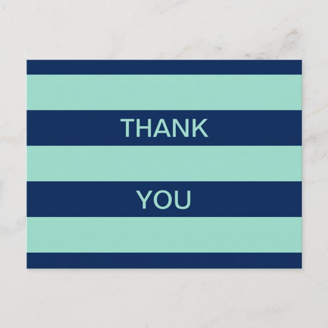 Seafoam Green und Navy Strips Danke Postcard Postkarte (Vorderseite)