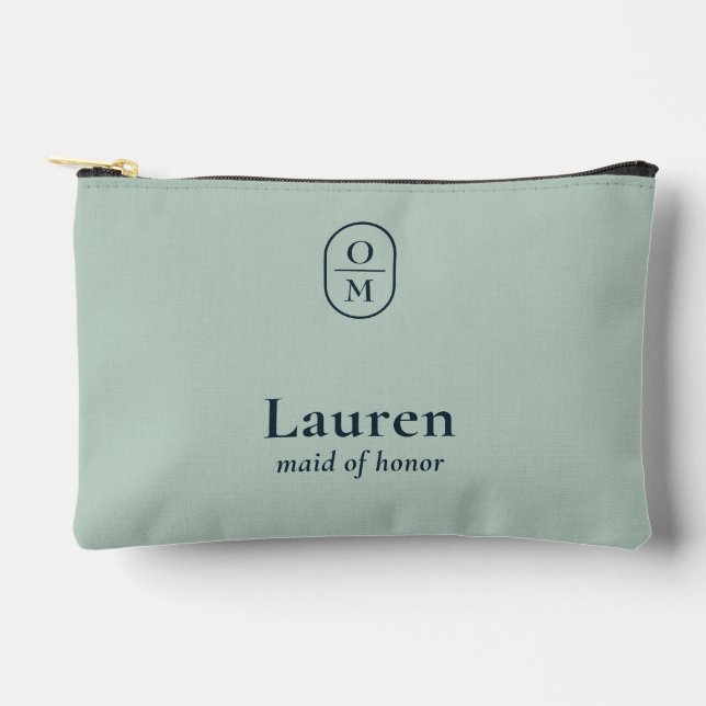 Seafoam Green | Wedding Monogram Bridesmaid Gift  Zubehörtasche (Vorderseite)