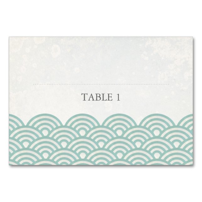 Seafoam Green+White Stylisé Waves Place Nom Carte (Devant)