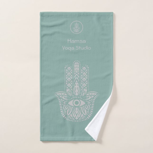 Seafoam Green Yoga Studio Hamsa personnalisable (Serviette à main)