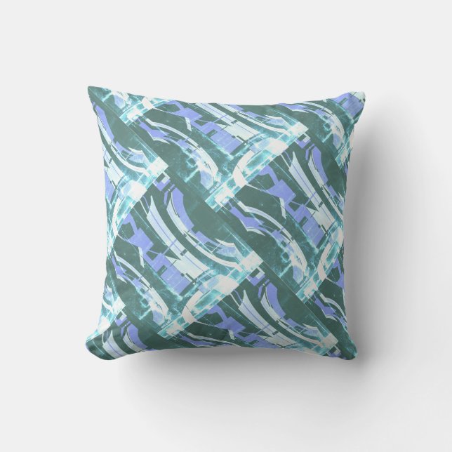 Seafoam Lavender White Gray Green Diagonal Motif Kissen (Vorderseite)