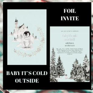 Seafoam Pinguin Baby It's Cold Outside Silber Folieneinladung