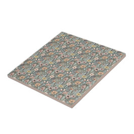 Seafoam Pink Yellow Retro Wildflower Fliese