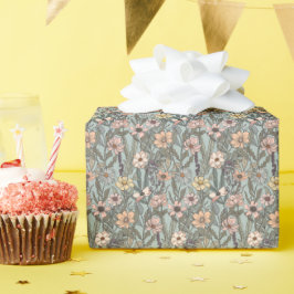 Seafoam Pink Yellow Retro Wildflower Geschenkpapier